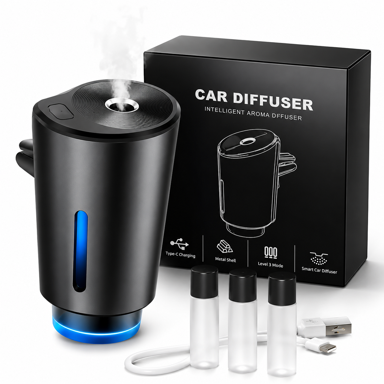 Draadloze slimme Auto Diffuser USB-C | ultrasone Aroma Diffuser voor Auto | Fragrance