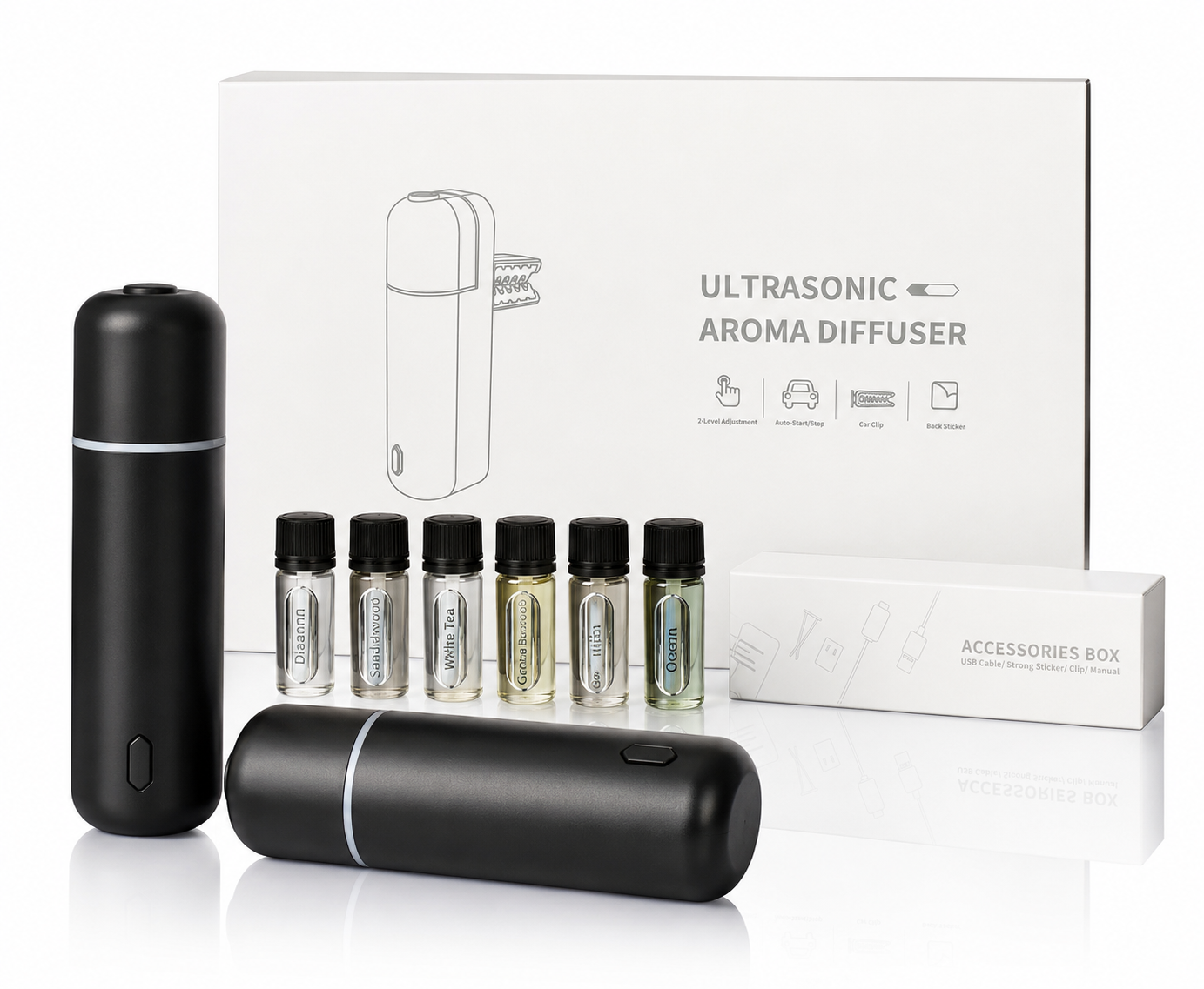 Auto Diffuser Draadloos – Ultrasonische Aroma Diffuser voor Auto – Inclusief 6 Luxe Geuren – USB-C Oplaadbaar – Zwart